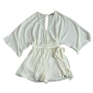 Show Me Your Mumu Lo Romper Ivory Lined Belted Plunge V-Neck Women's Size Large
